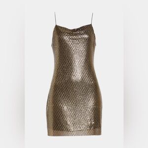 Alice And Olivia New Harmony Chainmail Mini Slip Dress In Gold Black Sequin Sz 6